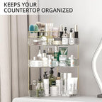 Makeup Organizer Countertop 3 Tier, Corner Bathroom Countertop Organizer with Toothbrush and Makeup Brush Holder, Corner Vani