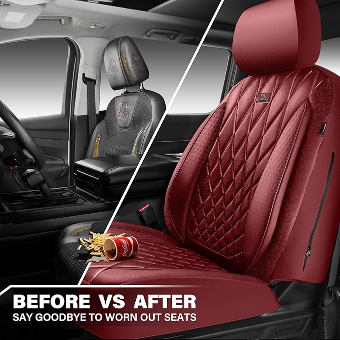 CAR PASS Piping Luxury Faux PU Leather Two Front Car Seat Covers, Waterproof Anti Slip Premium Automotive Seat Covers,Univers