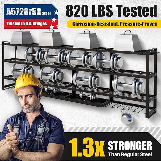 XLarge 64''W Power Tool Organizer Wall Mount | Modular&Corner-Fit 820lbs Garage Storage Rack with 8 Cordless Drill Holder | 4