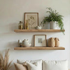 PERFNIQUE 36 Inch Floating Shelves Set of 2, Solid Elm Wood Rustic Live Edge Wall Decor Shelves - Invisible Bracket Mount for