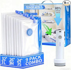 Vacuum Sealing Bags for Clothing Travel,Space Saver Vacuum Storage Bags with Wireless Air Pump (9 Combo Bags+Electric Pump)