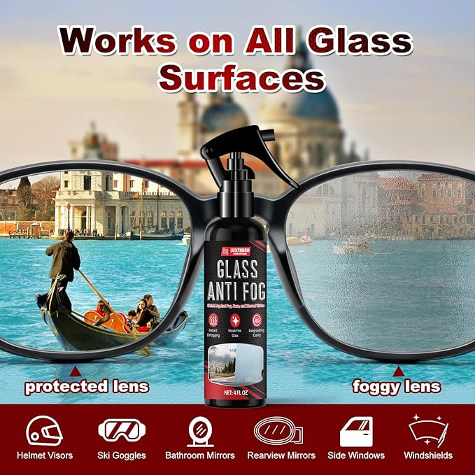 Anti Fog Spray for Glass & Windshield Defogger – 24H Long Lasting Prevention for Car, Mirrors, Windows, Goggles, Shower Door 