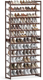 SONGMICS Shoe Rack, 12-Tier Shoe Organizer, Metal Rack for Garage, Set of 2, 6-Tier Stackable Shelf, with Adjustable Flat or 