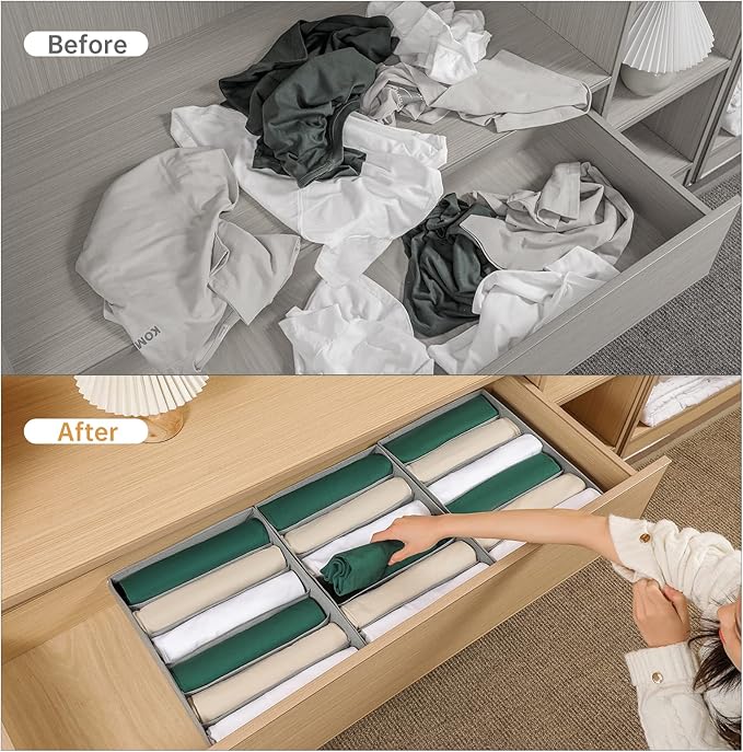 4 Packs T-shirt Drawer Organizers for Clothing,6 Grids Compartment Wardrobe Storage Box, Washable Clothes Organizer for Folde