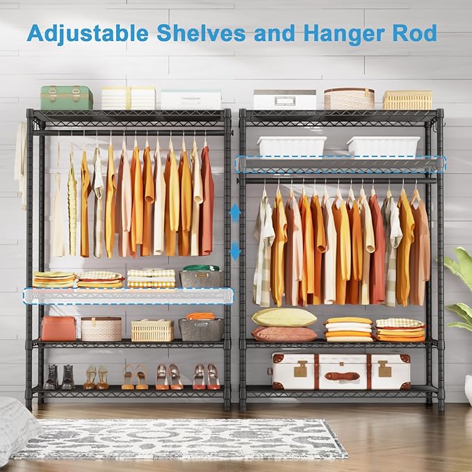 Ulif H4 Plus Portable Closets, 4-Tier Clothes Garment Rack for Bedroom and Cloakroom, Metal Clothing Storage and Organizer Wa
