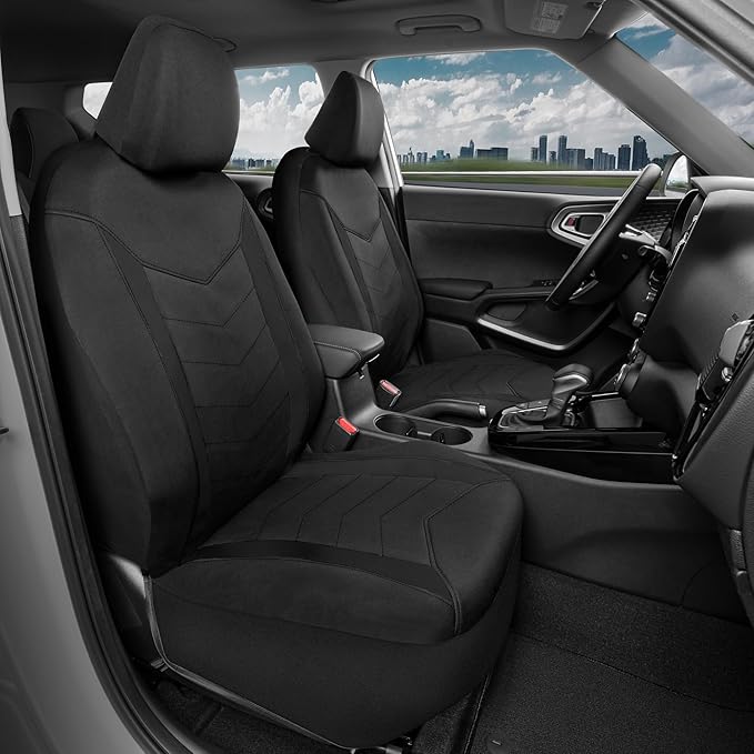 Motor Trend SpillGuard 2 Black Seat Covers for Cars & Seat Covers for Trucks - Neoprene Lining Waterproof Car Seat Covers Fro