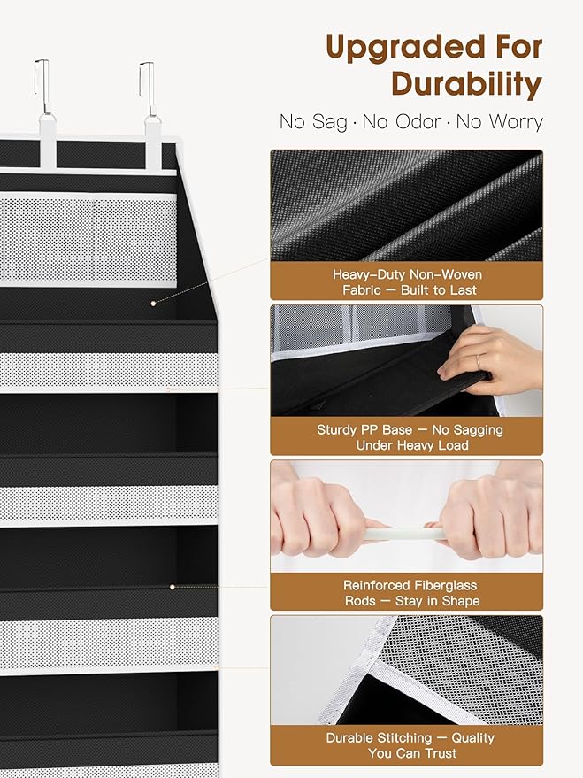 Criusia 2 Pack Over the Door Organizer, Heavy-Duty 6-Shelf Hanging Storage with 13 Mesh Pockets, 55lbs Capacity Behind the Do