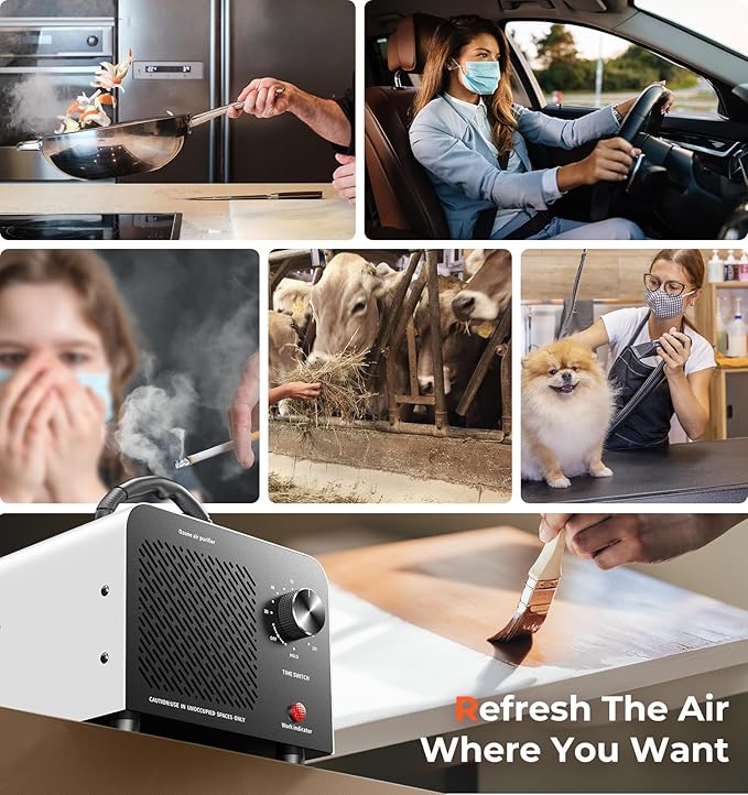 Ozone Generator, 48,000mg/h High Capacity O3 Machine for Large Spaces Up to 4,000 Sq Ft, Portable Odor Eliminator for Car, Ho
