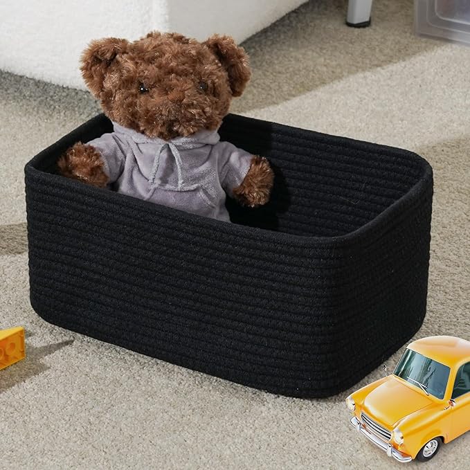 3-Pack Storage Baskets for Organizing | Woven Shelf Toy Basket | Rope Baskets for Gifts Empty | Closet Organizer Bins with Ha