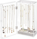 Lolalet Necklace Holder Organizer, Acrylic Jewelry Organizer with 24 Hooks, Rotating Clear Necklaces Display Box, Dust-proof 