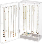 Lolalet Necklace Holder Organizer, Acrylic Jewelry Organizer with 24 Hooks, Rotating Clear Necklaces Display Box, Dust-proof 