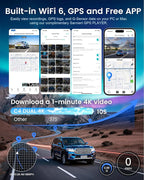 Dash Cam Front and Rear - Sarmert C4 Dual 4K Built-in GPS and 5G WiFi, Free 128GB Card Included, HDR Night Vision, WDR, 4K UH