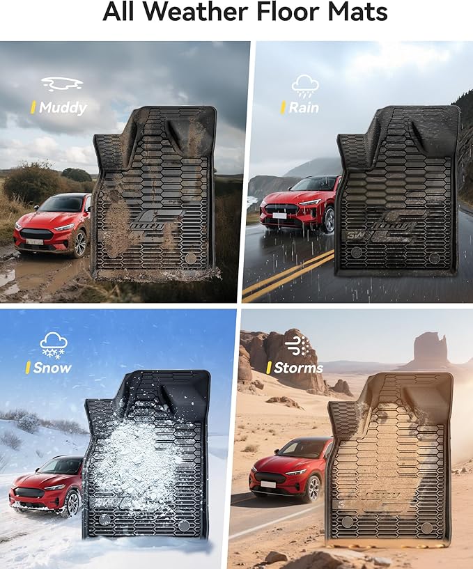 3W Floor Mats & Cargo Liner Fit for Ford Mustang Mach E 2021-2025 2026 TPE All Weather Custom Fit Floor Liner 1st 2nd Row and Trunk Mat Full Set Mats (Trunk Base Upper Only)