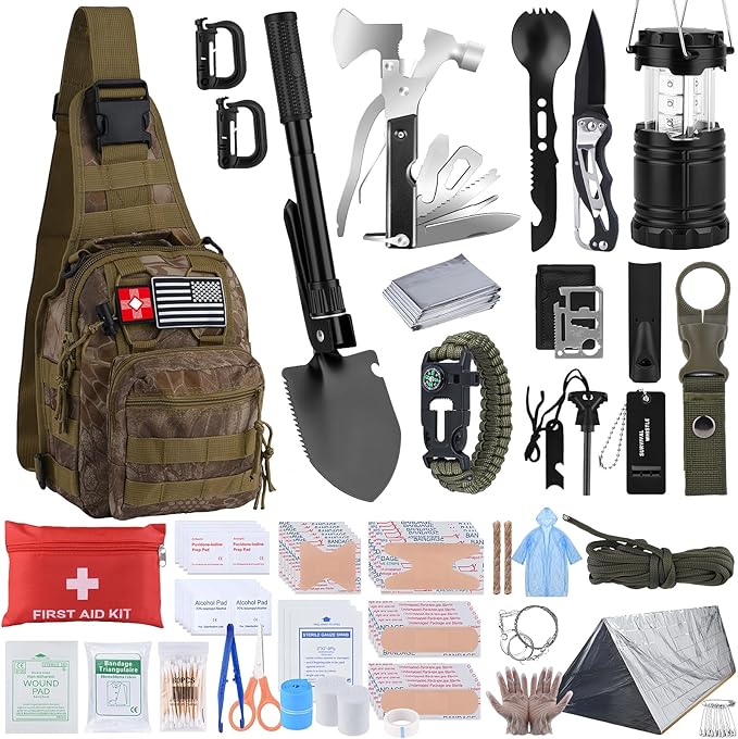 Survival Kit, Gifts for Christmas Men, Women, 251pcs Emergency Survival Gear and Supplies Equipment, First Aid Kit with Cross