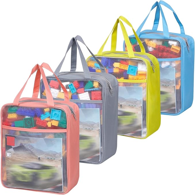 4 Pack Extra Large Mesh Toy Zipper Storage Bags(11.8 * 9.8 * 5.2in),Magnetic Tiles Block Sets Plush Toy Storage Organizer wit
