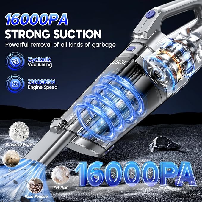 JONYJ Handheld Vacuum Cordless, 16000PA Strong Suction Hand Held Car Vacuum Cleaner, Portable Hand Vacuum Rechargeable with M