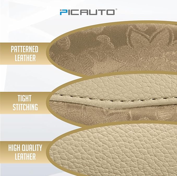 PIC AUTO Steering Wheel Cover, Gold Patterned Leather Patchwork Design, Universal Fit 14.5"–15.5", Anti-Slip, Odor-Free, Soft