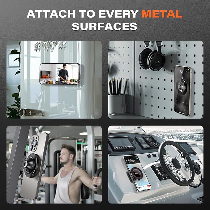 A2C All-Metal Gym Magnetic Phone Holder, High-End Workout Gift for Men Women [Strongest Dual Magnet] Attach to Iron Metal Portable Integrated Gym Phone Mount for iPhone 17 16 15 14 13 12 Series(Black)