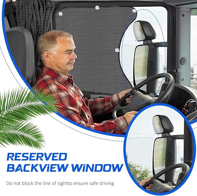 Pacify 2 Pcs Semi Truck Window Shades with Suction Cups Side Window Sun Shades UV Protection Semi-Truck Interior Accessories Curtains for Freightliner Cascadia 23.6x21.6inch