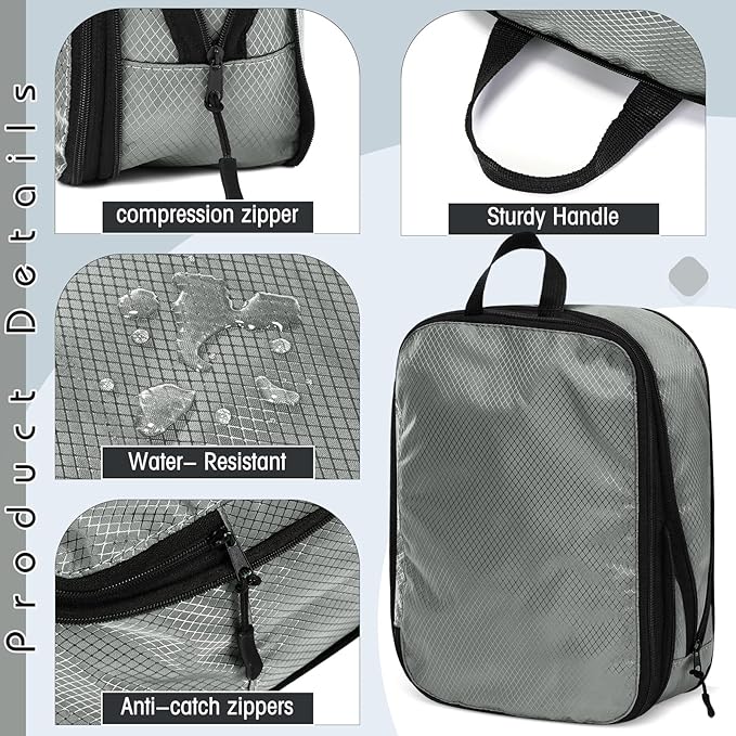 5 Pack Compression Packing Cubes for Travel Space Saving Cubes Luggage Organizer for Suitcase(Mixed Gray,L)