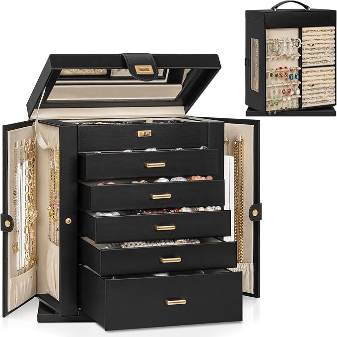 AKOZLIN Jewelry Box 6-Tier Organizer Functional 360° Rotating Jewelry Storage Case for Women Girls Ring Necklace Earring Brac