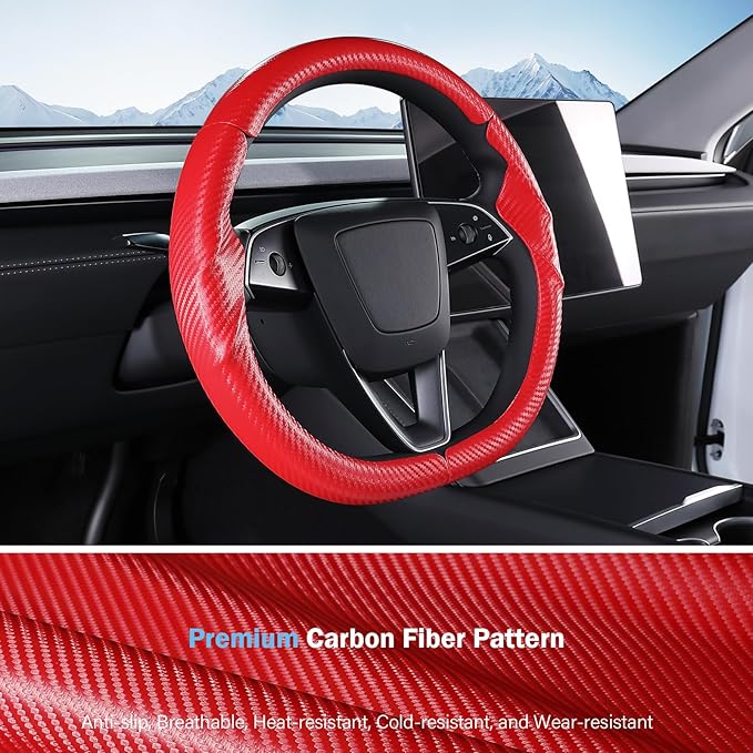 Steering Wheel Cover for Tesla Model 3 Highland(2024-Present)/ Model Y Juniper(2025-Present),Anti-Slip,Comfortable Grip,Breathable,Customized for Tesla Model 3/Y Accessories,Matte Red
