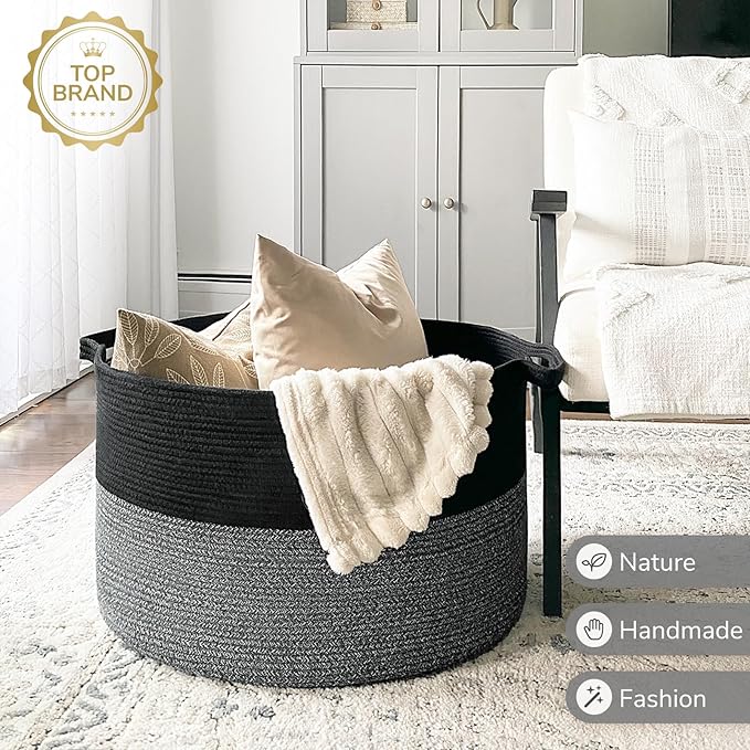 INDRESSME XXXLarge Cotton Rope Basket Woven Baby Laundry Baskets Blanket Baskets Toy Basket with Handle Comforter Cushions St