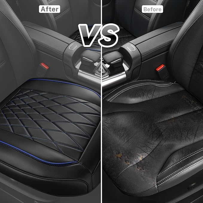 CAR PASS 2 Pack Leather Front Car Seat Covers, Bottom Seat Covers Full Wrapped with Storage Pocket, Anti-Slip PU Seat Protect