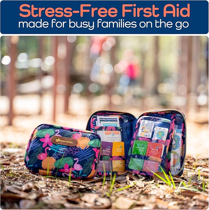 KeepGoing Travel First Aid Kit for Kids – 130 Pc. for Car, Home, Purse, Diaper Bag & Backpack with Latex-Free Bandages - Mini