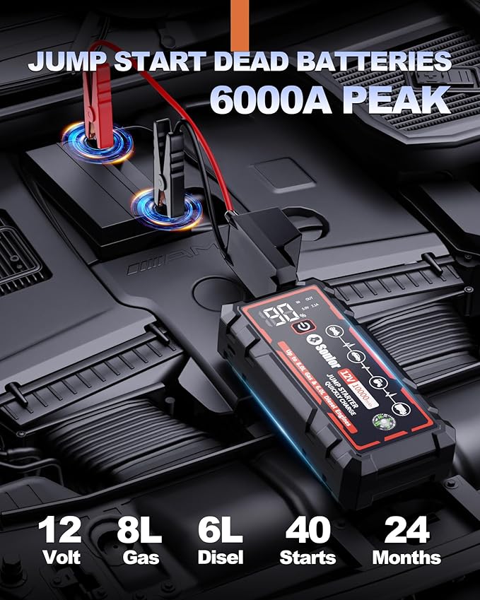 9 in 1 Jump Starter, 12V Jump Box Car Battery Jumper Starter Portable with 14 in 1 Protection Jumper Cables, LED Lights, LCD