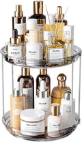 Delamu 2 Tier Rotating Makeup Organizer for Vanity, Skincare Organizer for Bathroom Counter, Spinning Perfume Organizer Cosme