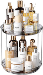 Delamu 2 Tier Rotating Makeup Organizer for Vanity, Skincare Organizer for Bathroom Counter, Spinning Perfume Organizer Cosme