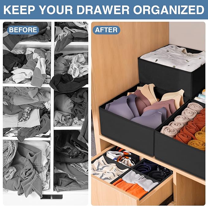 Criusia Drawer Organizer Clothes 12 Pack - Odorless Closet Organizers and Storage for Sock Underwear Bra - Dresser Organizado