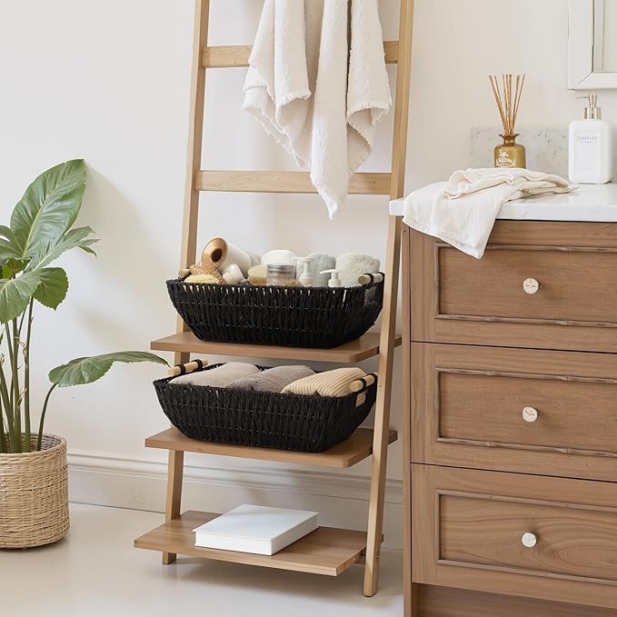 StorageWorks Large Wicker Storage Basket for Organizing, Toilet Paper Baskets for Shelf, Paper Rope Storage Baskets with Wood