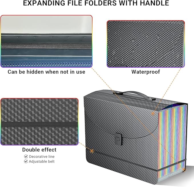 Expanding File Folders,Accordion File Organizer,25 Pockets Expandable File Folder with Plastic Handle,Portable Filing Box,Mon
