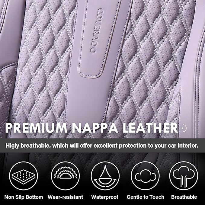 Coverado Seat Covers Front Seats, Purple Car Seat Cover with Lumbar Support, Waterproof Car Seat Cushion, Front Car Seat Cove