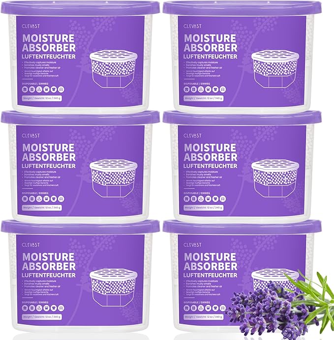 CLEVAST Moisture Absorber Boxes 6 Pack, 12 Oz Dehumidifier for Closet & Bathroom, Humidity Absorber for Wardrobe, Bedroom, RV