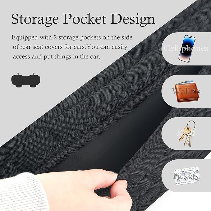 Car Back Seat Cover,Non-Slip & Breathable Bench Seat Cover with Side Pockets for Car Storage & Protecting Interiors,Universal