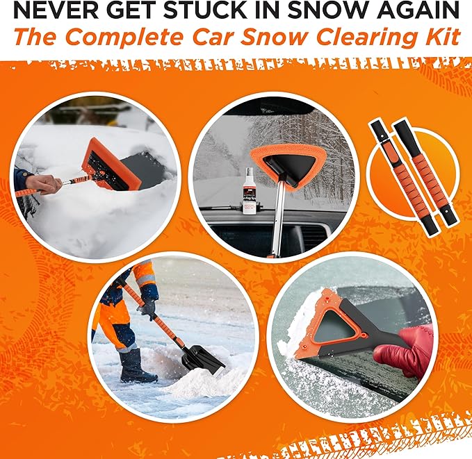 RoofPax 55" Ice Scrapers for Car Windshield and 270° Pivoting Non-Scratch Snow Brush Winter Car Kit with Snow Shovel Snow Brush for Cars and Snow Scraper with Extendable Snow Shovel for Car