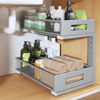 1 Pack 17IN Depth Under Sink Organizer, 2-Tier Pull Out Cabinet Organizer With Smooth Circular Rail, Large Capacity Metal Mes