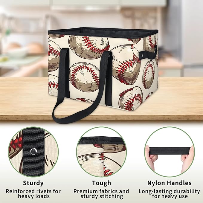Reusable Grocery Bags Heavy Duty Shopping Bags Foldable Large Tote Bags with Long Handles & Hard Bottom