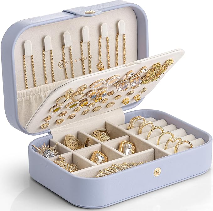 Vlando Travel Jewelry Case for Women Girls Mothers, PU Leather Portable Small Jewelry Box for Rings, Necklaces, Bracelets, Ea