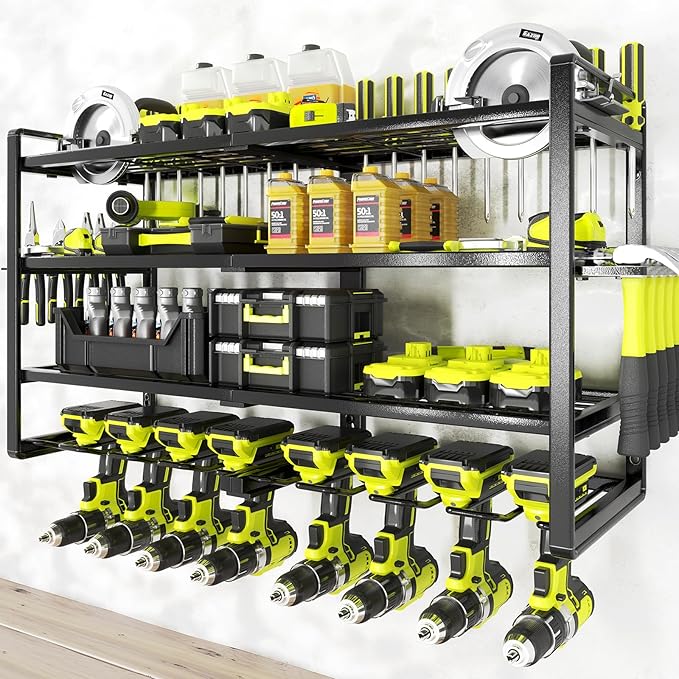KAFAHOM Power Tool Organizer-8 Drill Holder Wall Mount,4 Layer Heavy Duty Metal Power Tool Storage Rack,Garage Tool Organizer