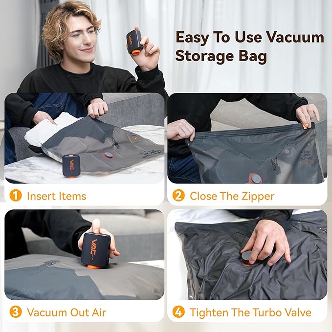Travel Vacuum Bags for Clothing with Rechargeable Cordless Pump,Vacuum Storage Bags,12 Pack Vacuum Bags,Compression Packing f
