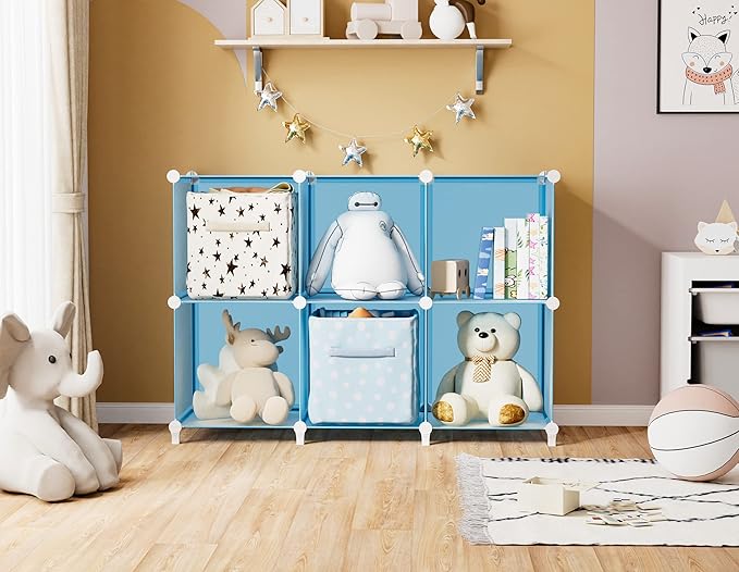 Portable Closet 6 Cube Closet Organizer and Storage Shelf Bookcase with Metal Hammer, Organizer Cabinet for Kids, Bedroom, Ba