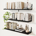 Floating Bookshelf with Brackets, Black Floating Shelves, 36 inch Wall Shelves Set of 3, Particle Board Wooden Shelf for Kitc