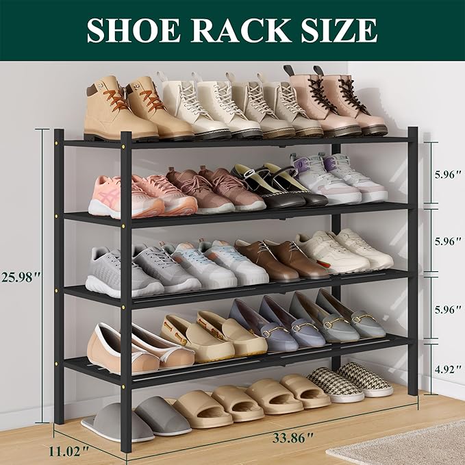 Smiry Long Bamboo Shoe Rack 4-Tier, Stackable Wooden Shoe Organizer for Entryway & Closet, Free Standing Wood Shoe Storage Sh
