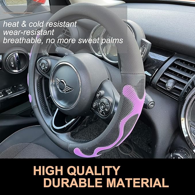 PINCTROT Large Size Comfy Grip Steering Wheel Cover, Anti-Slip Design, 15.5-15.75 Inch(Silicone Purple)