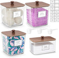 Laundry Pods Storage Container, Clear Laundry Room Organization and Storage,Detergent Powder Container,with Wooden Lids & Lab