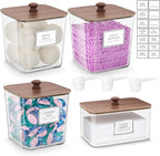 Laundry Pods Storage Container, Clear Laundry Room Organization and Storage,Detergent Powder Container,with Wooden Lids & Lab